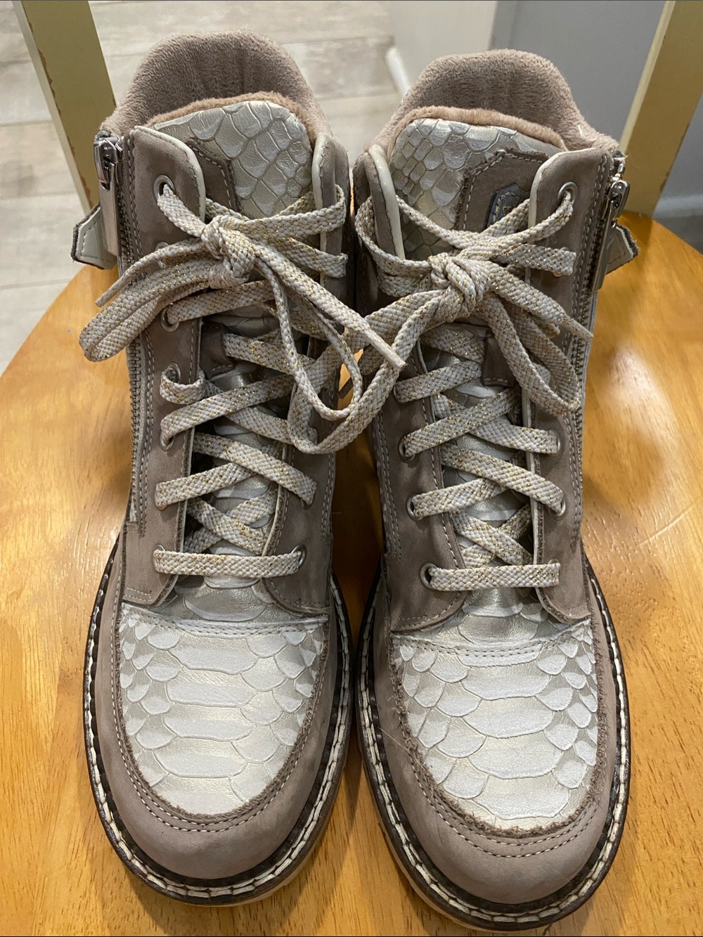 Women's Taupe Winter Lace-Up Boots with Side Zip